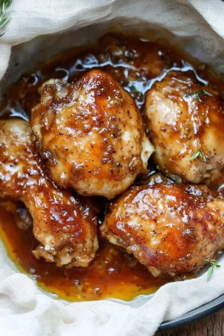Delicious 3-Ingredient Brown Sugar Chicken garnished with herbs.