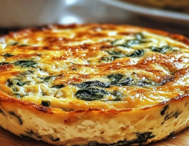 Cottage cheese and spinach crustless quiche served on a plate