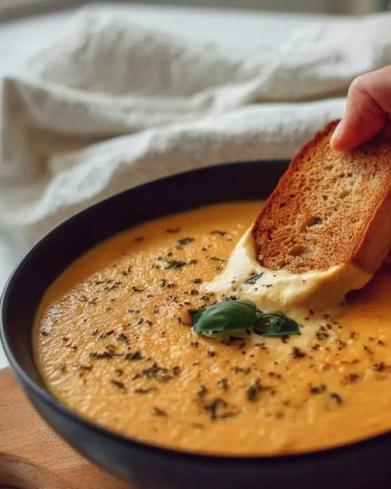 Bowl of creamy roasted veggie soup with colorful vegetables