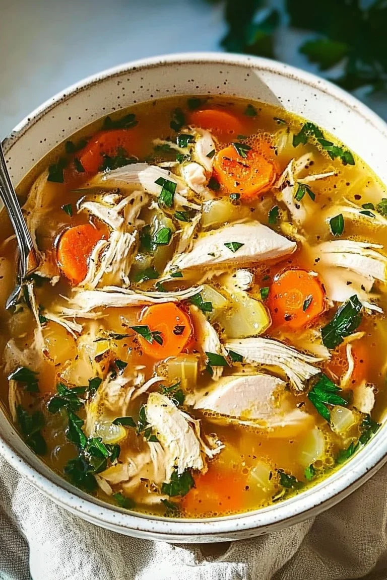 Bowl of easy and healthy homemade chicken soup with vegetables