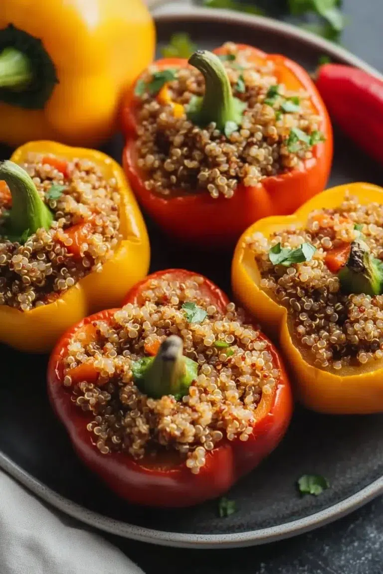 Ground turkey and quinoa stuffed peppers on a plate