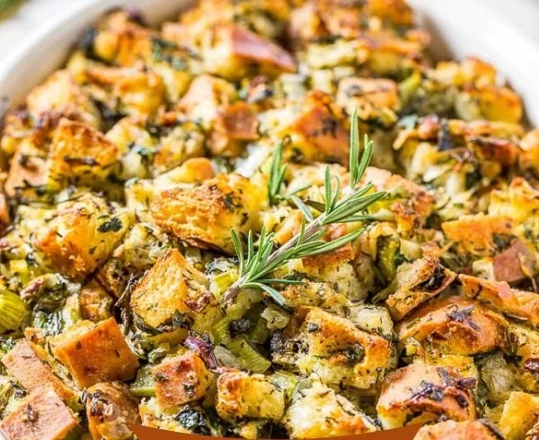 Delicious homemade stuffing prepared for a festive meal.