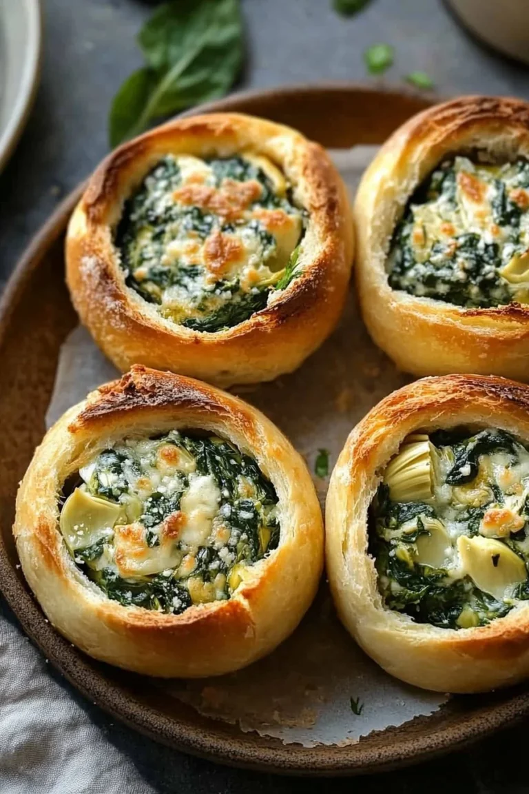 Mini spinach artichoke bread bowls filled with creamy dip, served as appetizers.