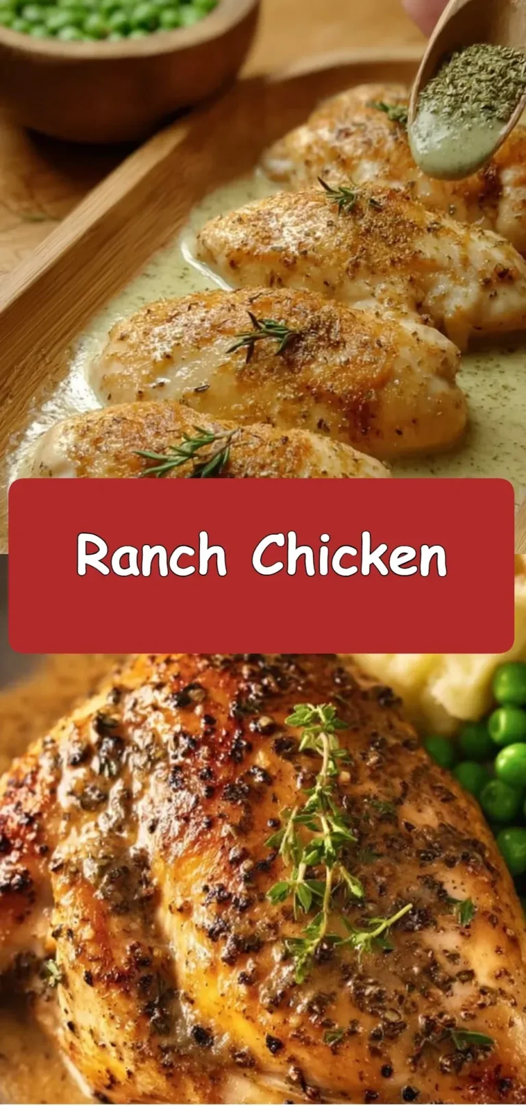 Plate of flavorful Ranch Chicken garnished with herbs