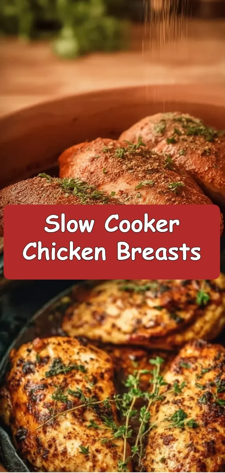 Delicious slow cooker chicken breasts served with herbs and spices