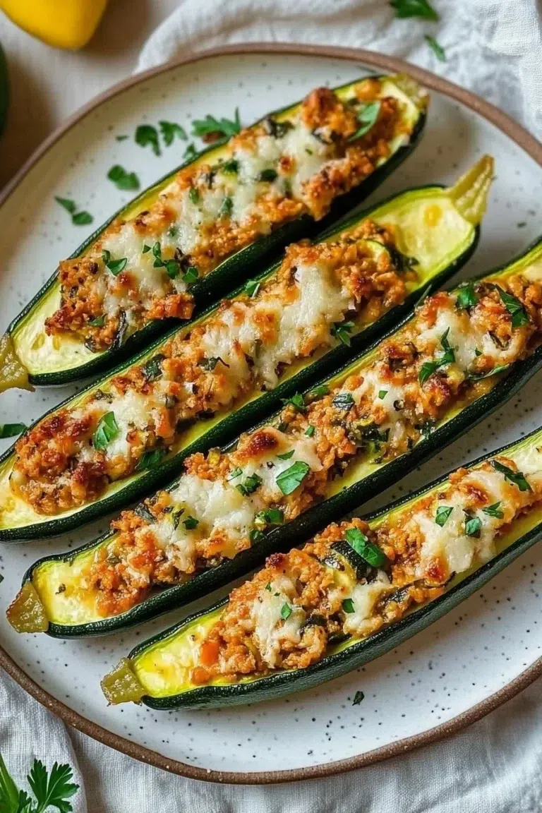 Healthy Turkey Zucchini Boats filled with ground turkey and spices