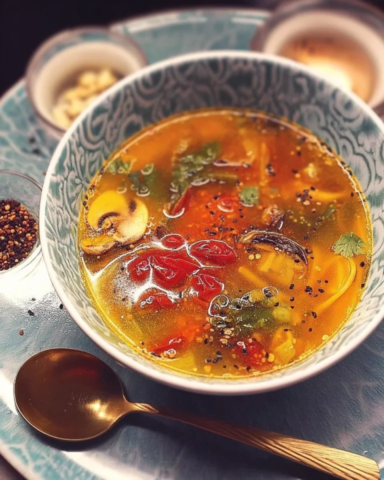 A bowl of winter warmer superfood soup filled with colorful vegetables.