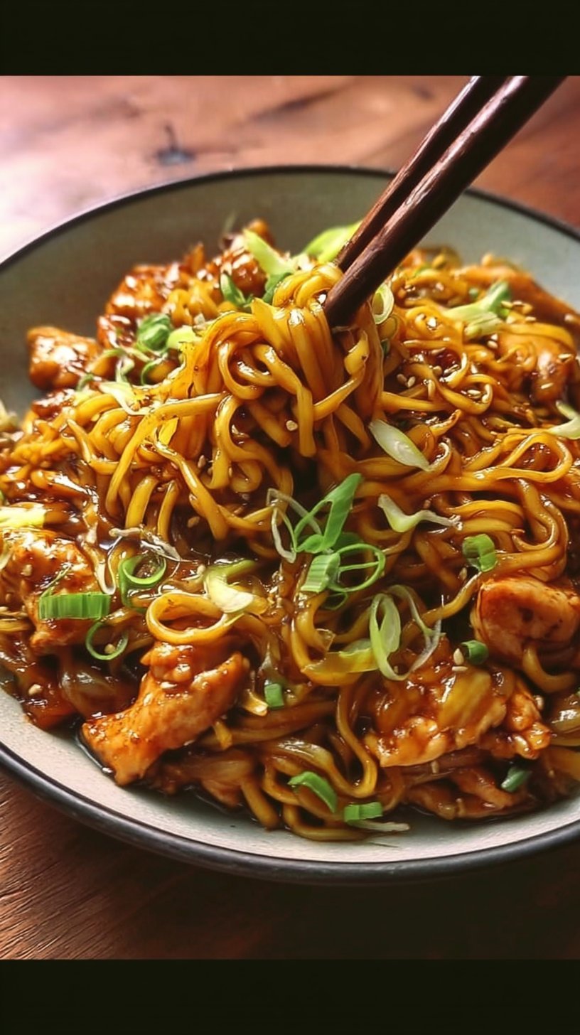 Sticky Garlic Chicken Noodles Recipe