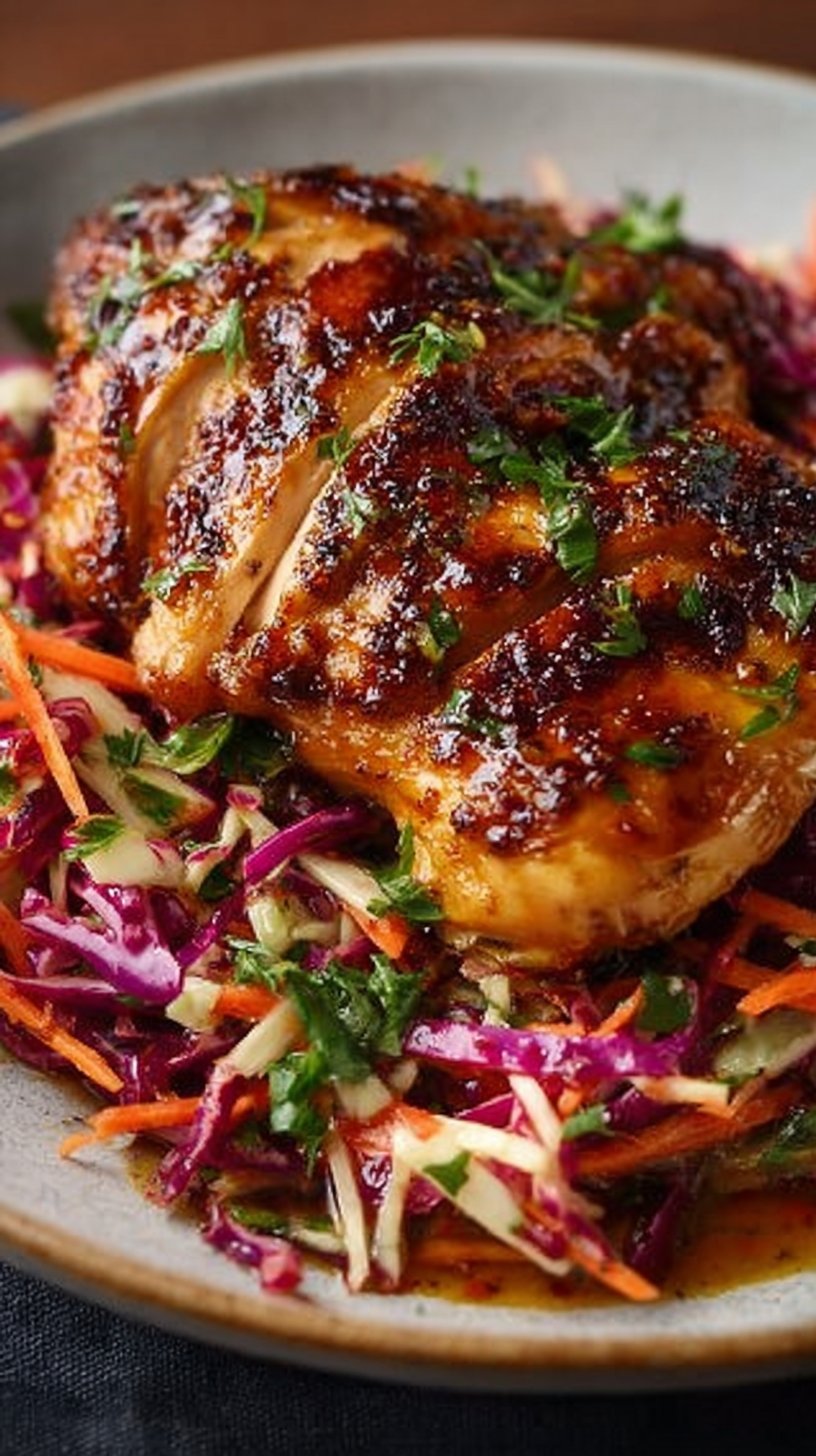 Sticky Apple Cider Chicken with Crisp Autumn Slaw