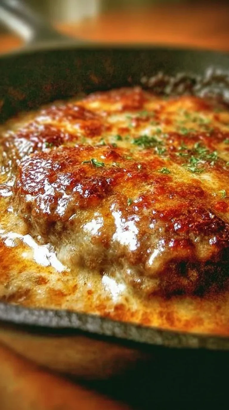 Amish Hamburger Steak Bake with gravy and side dishes served on a plate