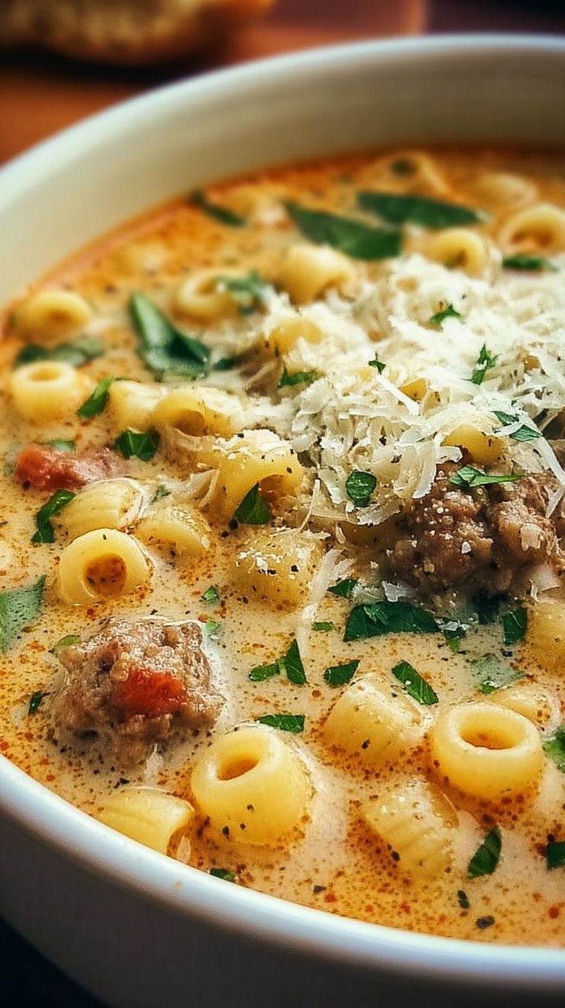 Creamy Parmesan Italian Sausage Ditalini Soup