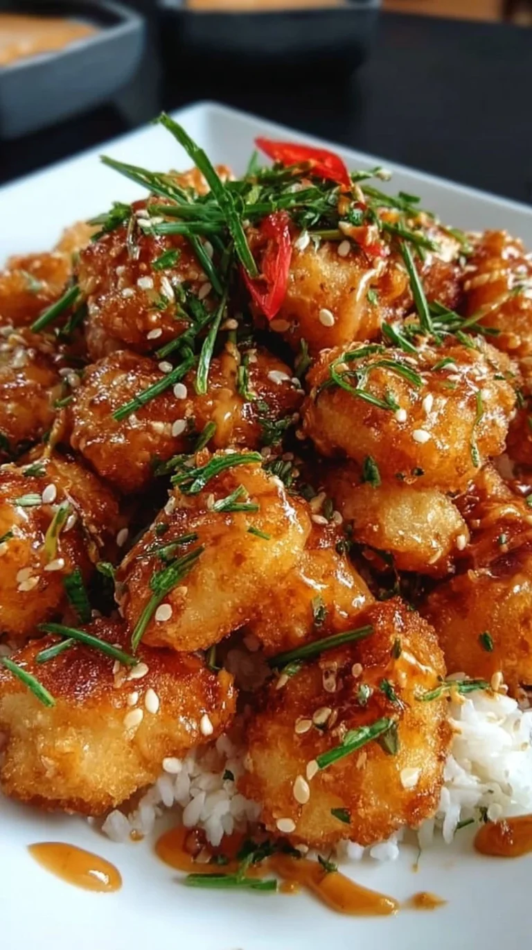 Delicious Bang Bang Chicken with spicy sauce served on a plate