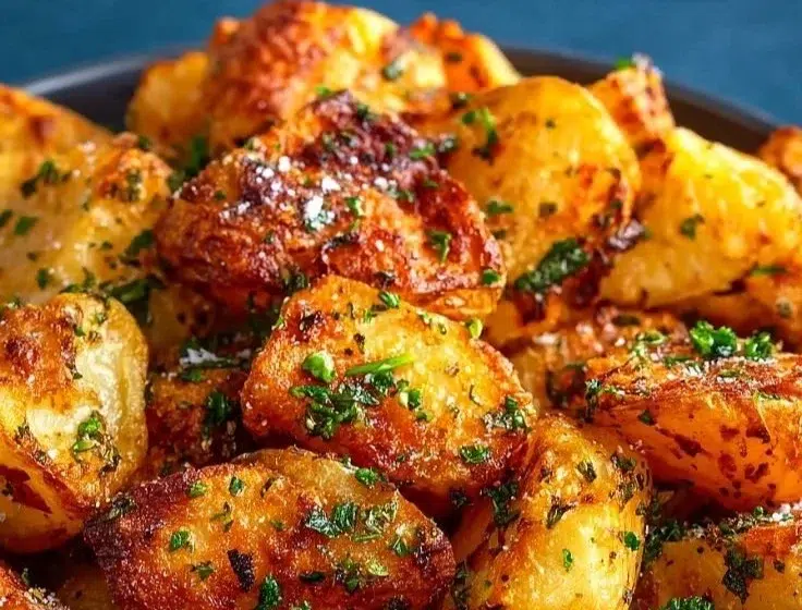 Perfectly crispy and golden roast potatoes served in a bowl.