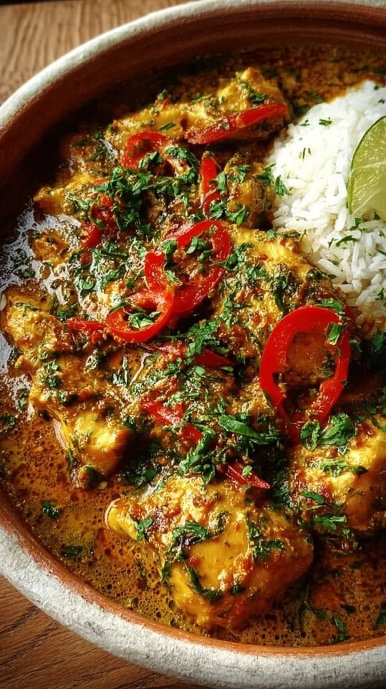 Delicious Brazilian Coconut Chicken served with fresh herbs and spices