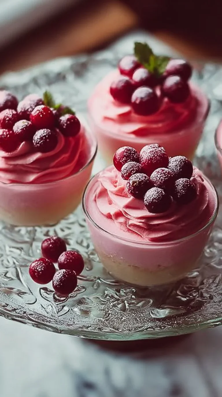 Delicious cranberry mousse cups served in elegant dessert glasses
