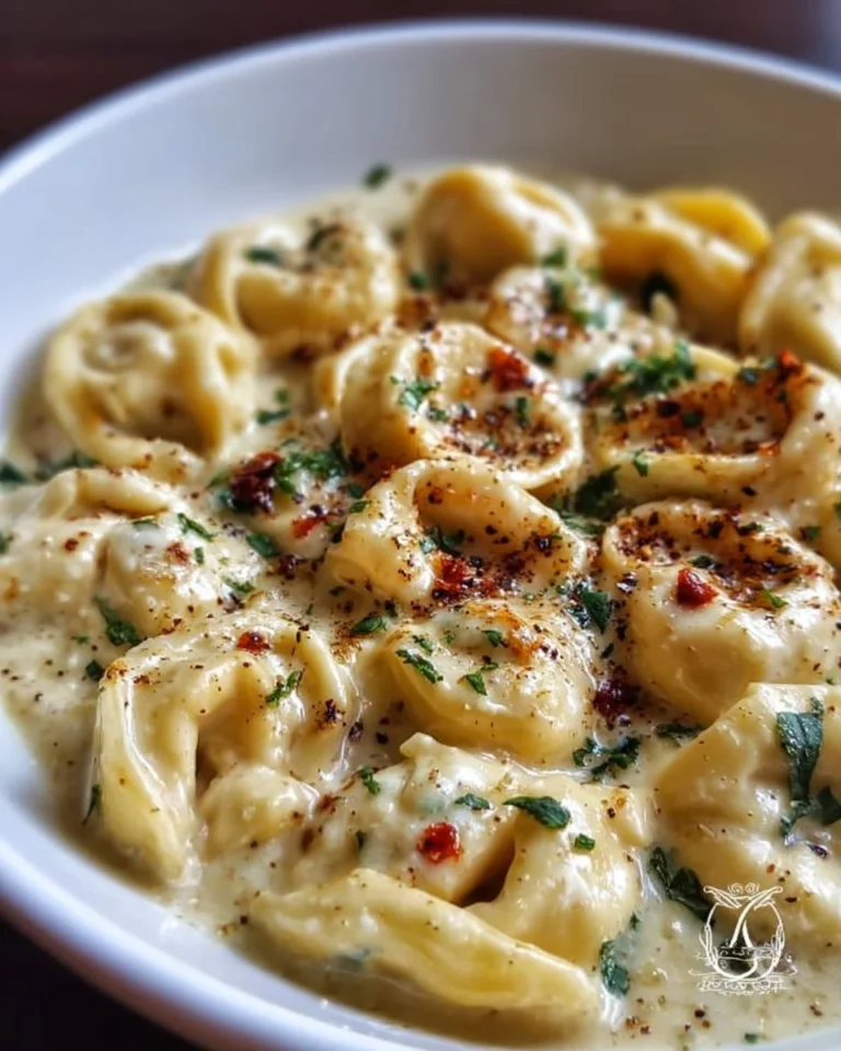 Creamy Crockpot Tortellini Alfredo dish served in a bowl