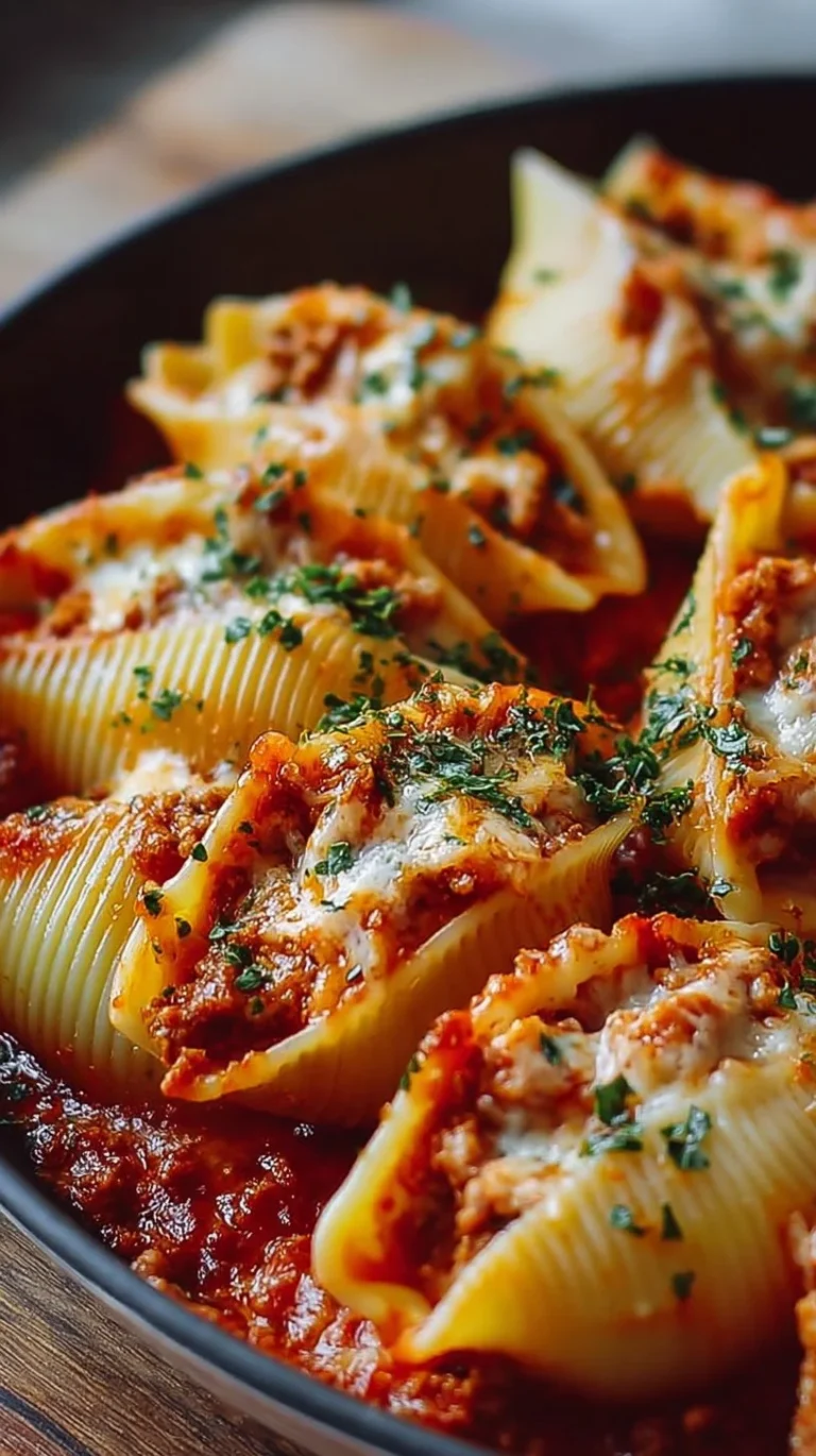 Creamy ricotta beef stuffed shells baked in a savory tomato sauce