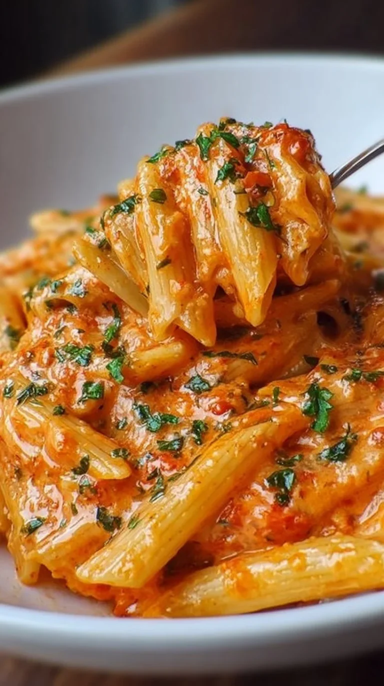Creamy tomato garlic pasta served in a bowl with fresh herbs