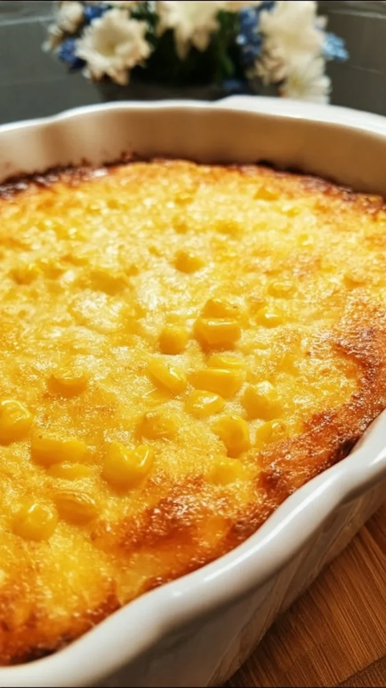 Delicious easy Jiffy corn casserole served in a dish