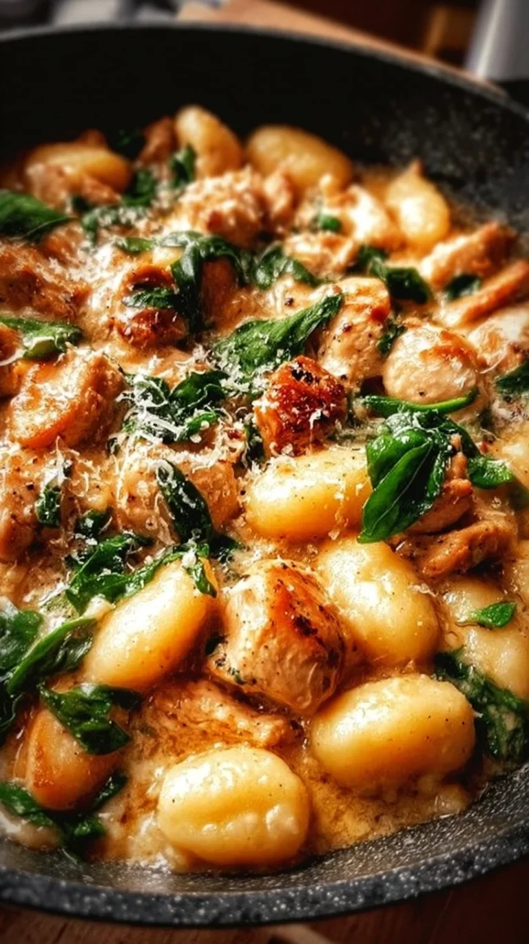 Garlic Chicken Gnocchi Skillet with fresh herbs and vegetables