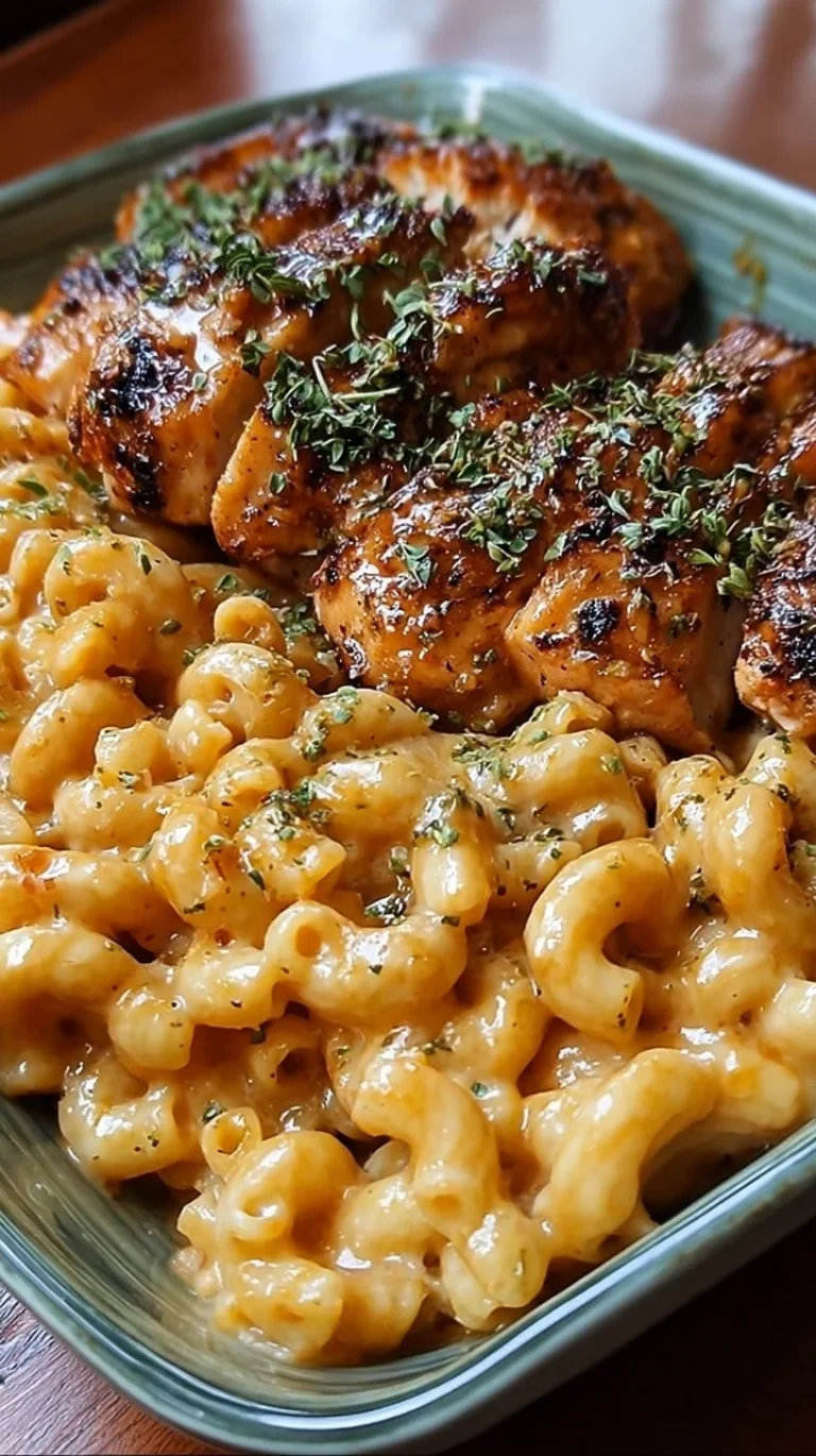 High-protein honey garlic butter chicken served with mac and cheese
