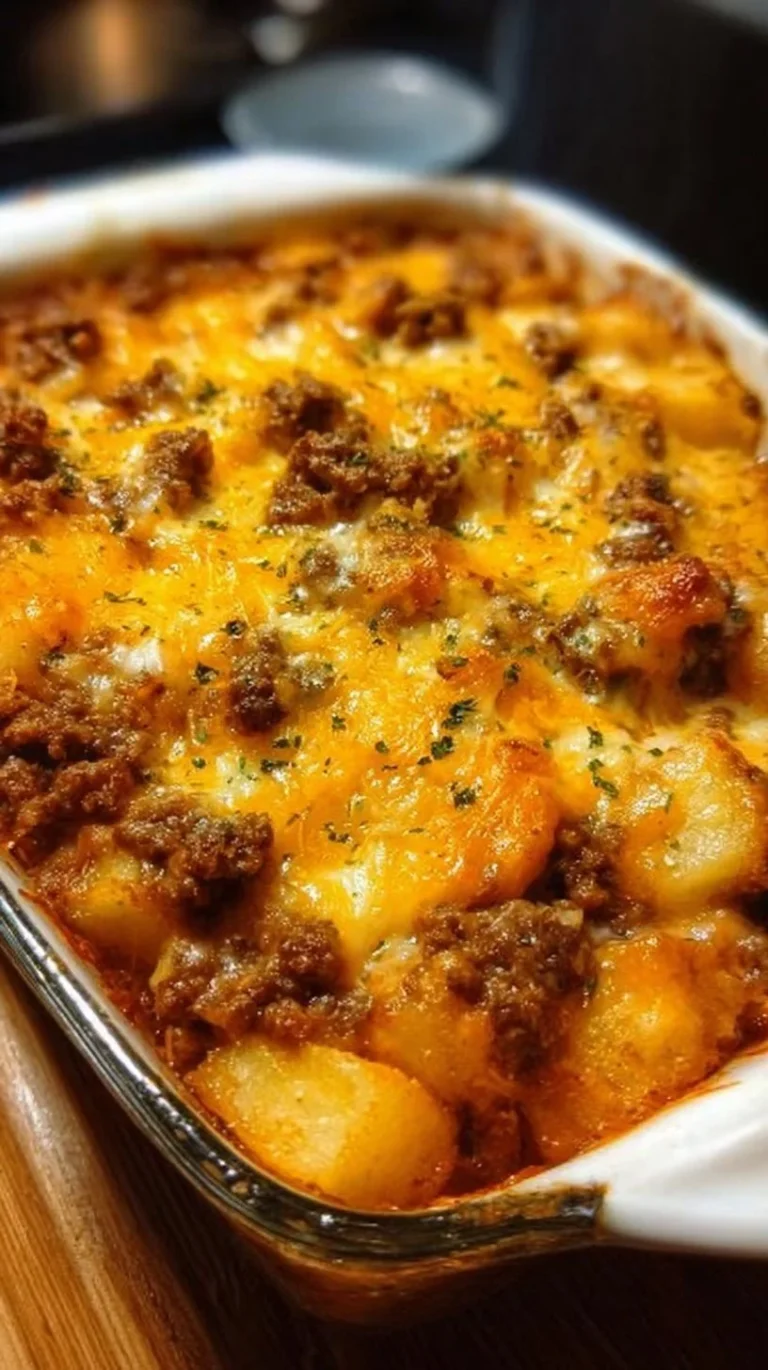 Delicious Hobo Casserole served in a rustic dish, showcasing layers of ingredients.