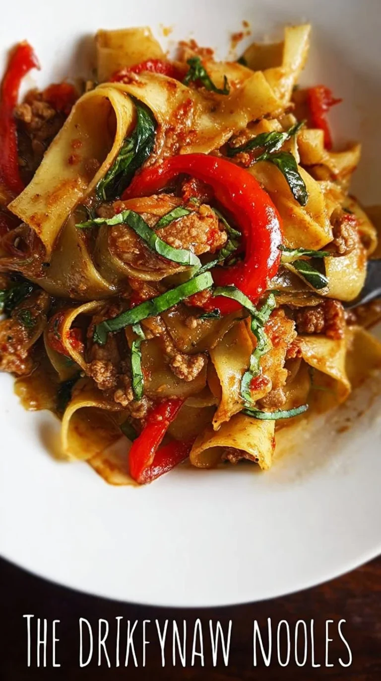 Italian Drunken Noodles with spicy sauce and vibrant ingredients