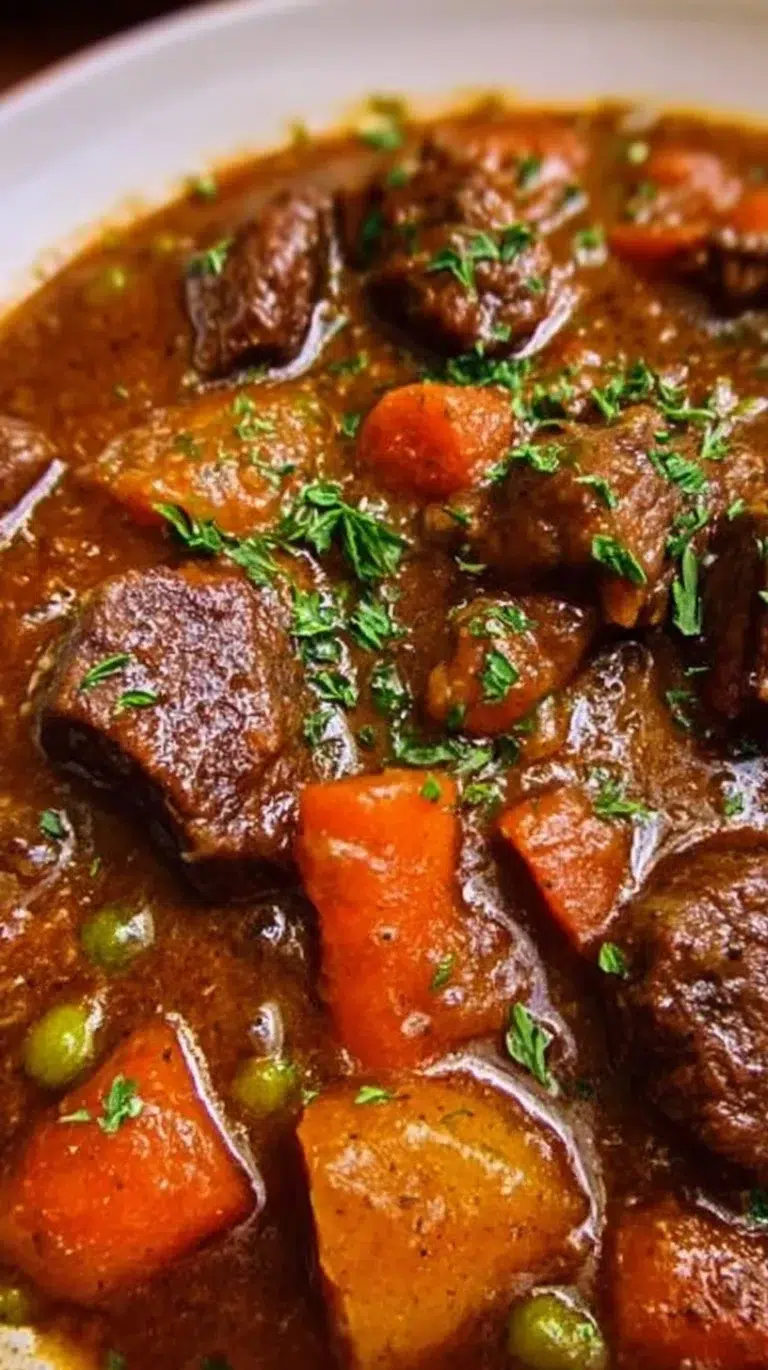 Delicious Mother's Day beef stew with tender beef, vegetables, and herbs