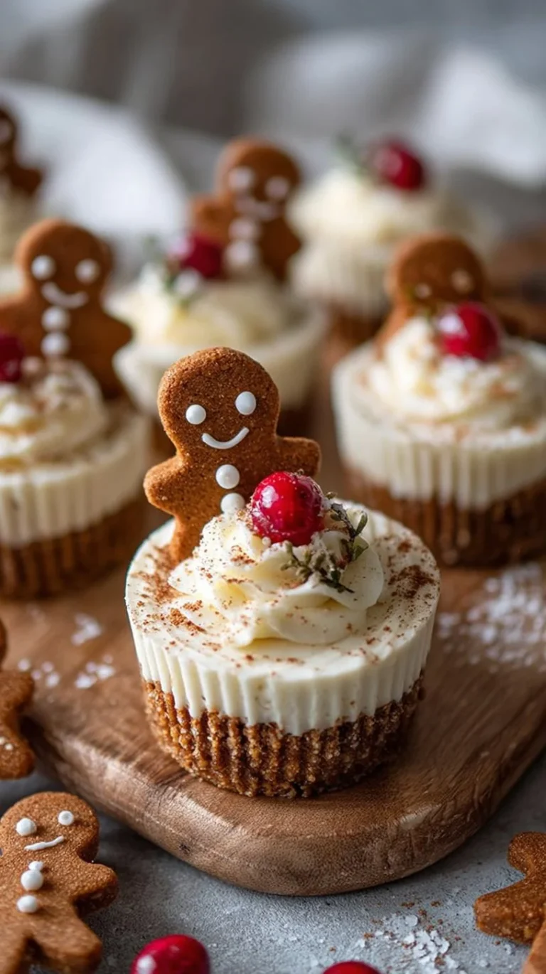 Delicious no-bake gingerbread cheesecake cups served in festive glassware.