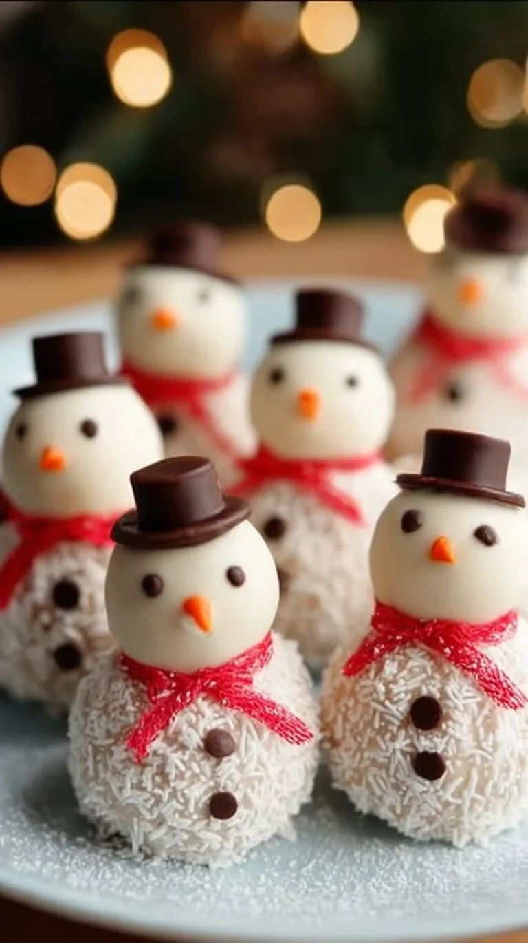 No-bake snowman truffles decorated for winter festivities