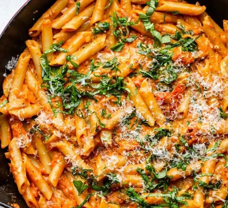 Delicious One Pan Creamy Tomato Pasta served in a bowl