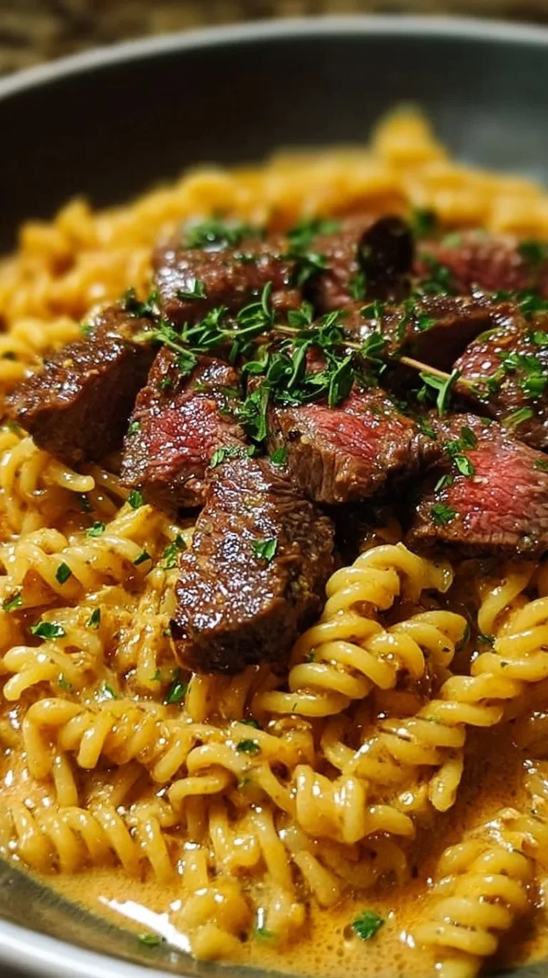 Delicious One-Pot Creamy Garlic Butter Steak & Pasta dish