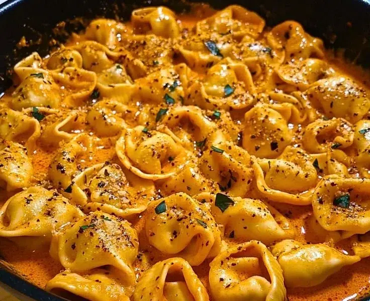A delectable serving of One-Pot Spicy Garlic Butter Chicken Tortellini