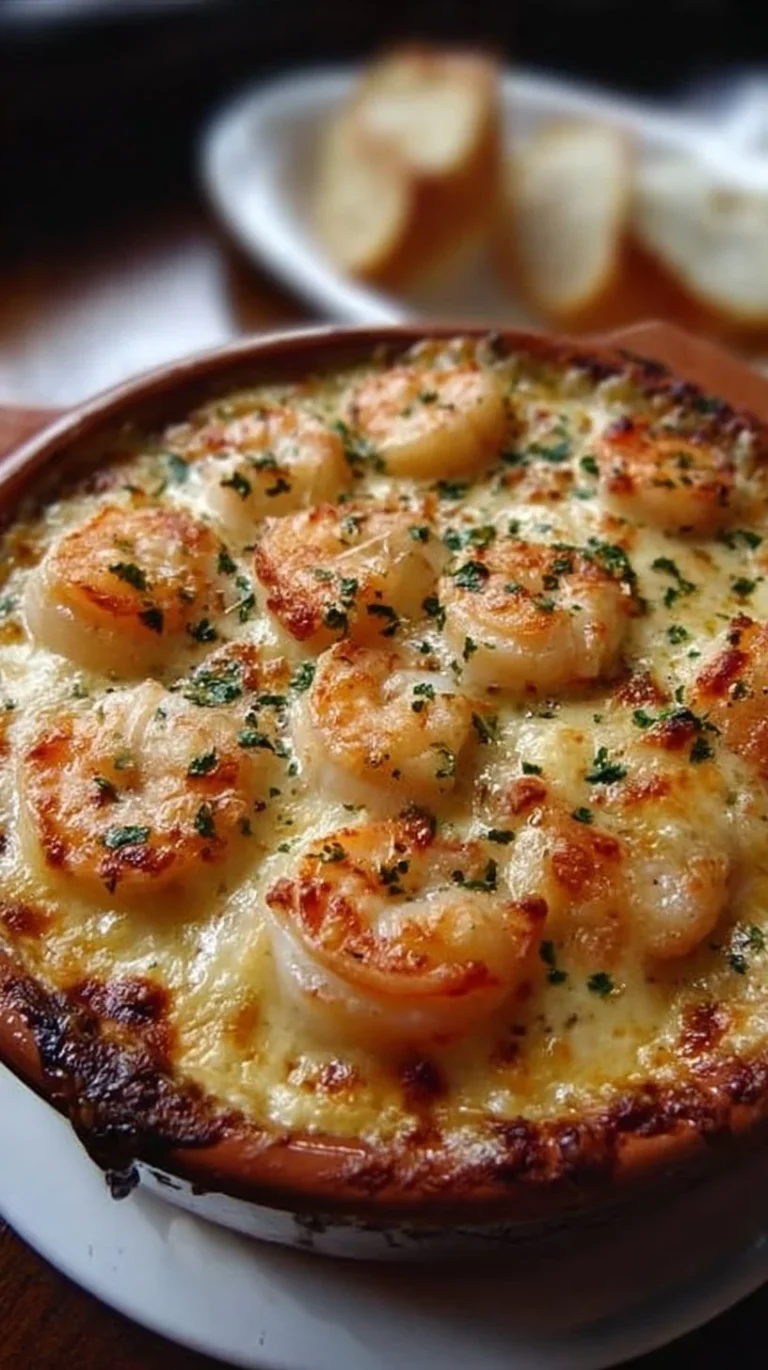 Creamy Shrimp and Scallop Gratin dish served in a baking dish