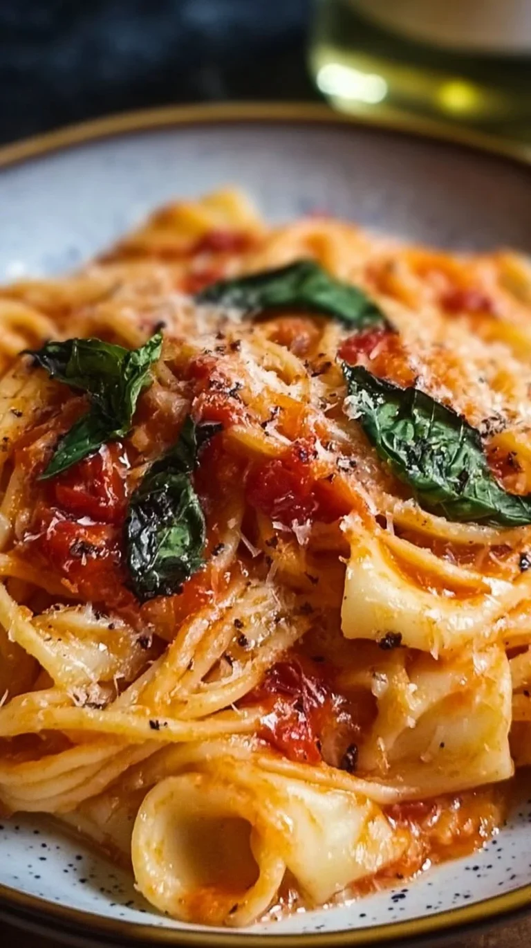 Delicious Sorrento-style pasta dish topped with fresh herbs and cheese.