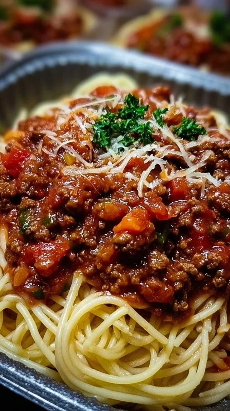 A delicious plate of spaghetti topped with hearty meat sauce.