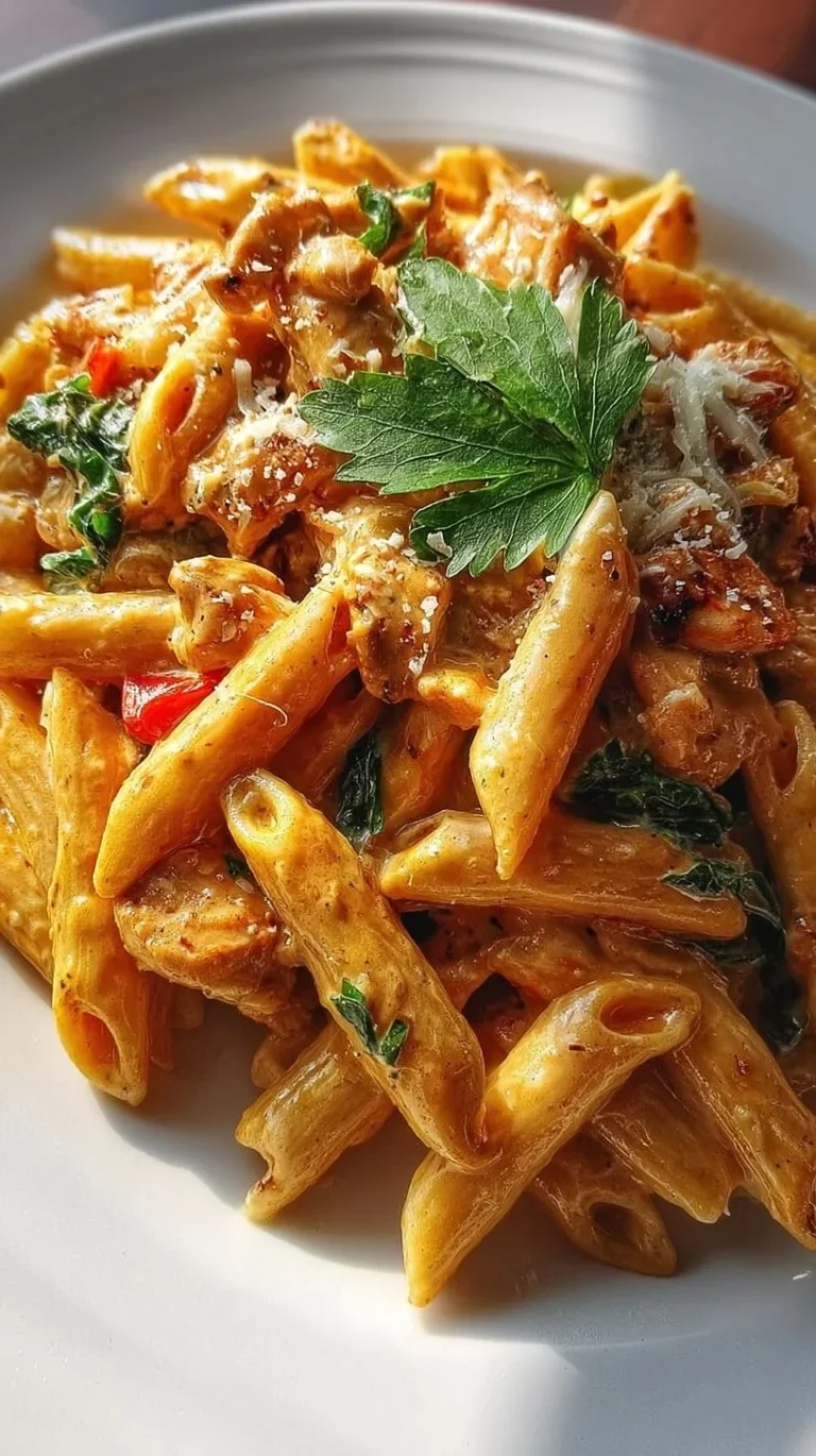 Bowl of spicy creamy Italian pasta topped with herbs and cheese
