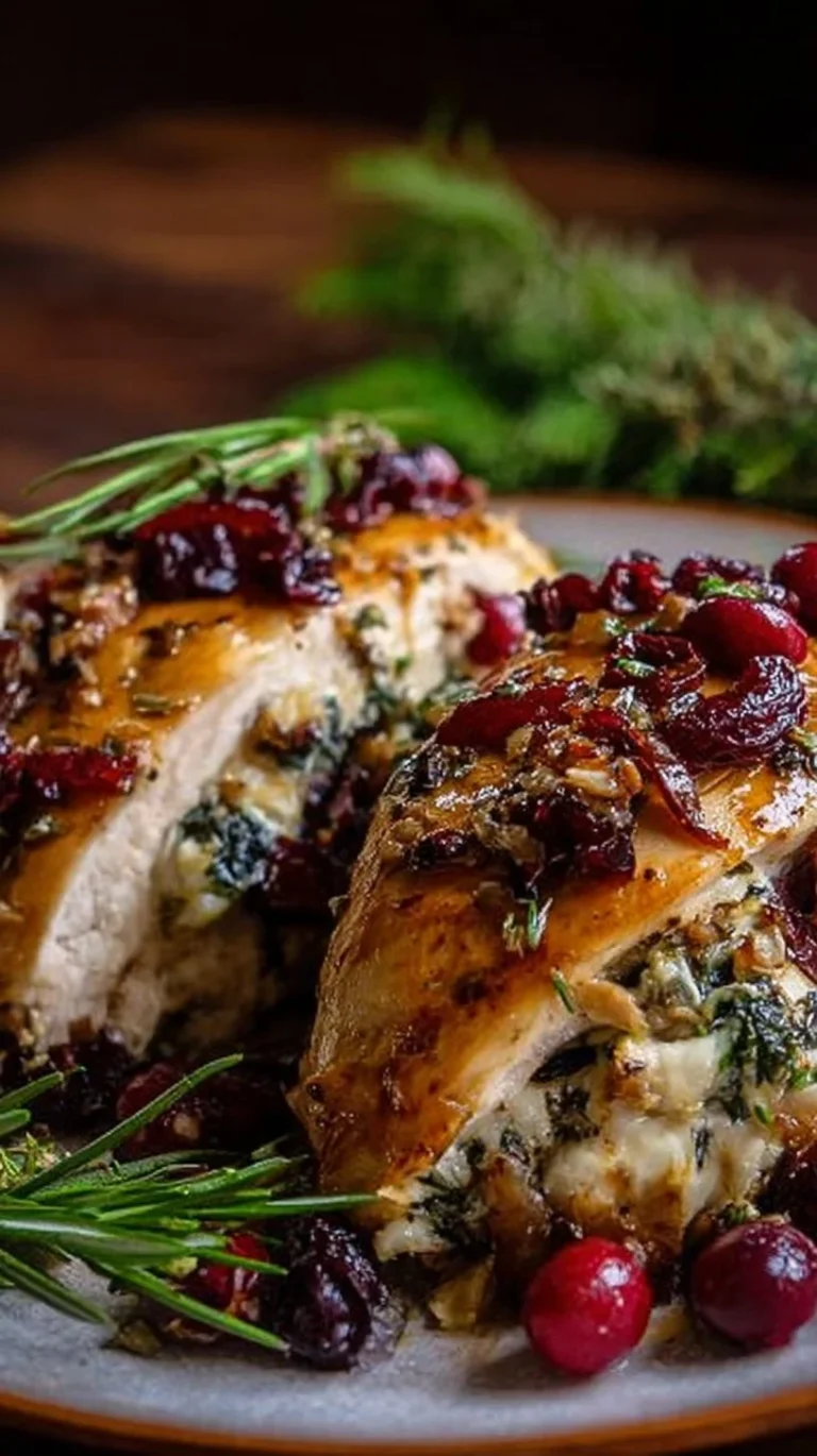 Spinach and cranberry stuffed chicken breasts dish on a plate