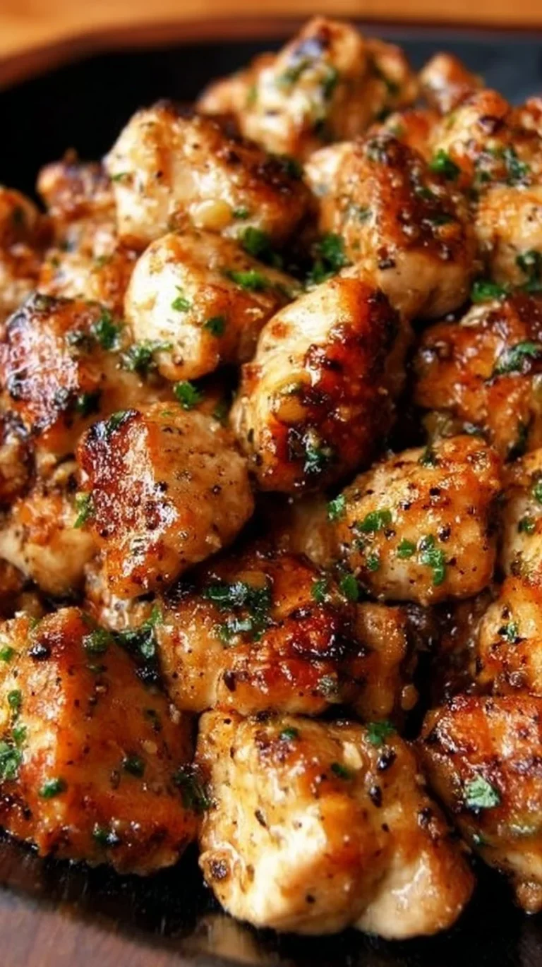 Bite-size seasoned chicken breast morsels seared to perfection.