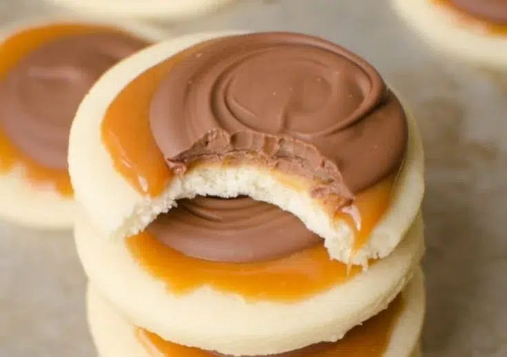 Delicious homemade Twix Cookies with chocolate and caramel topping