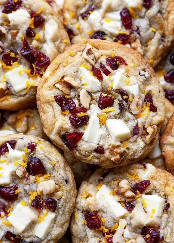 Delicious white chocolate cranberry cookies on a plate