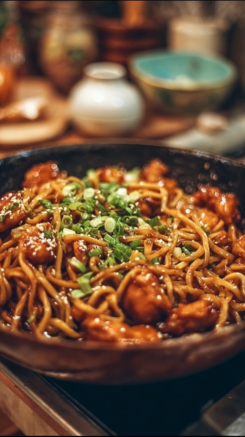 Sticky Garlic Chicken Noodles Recipe