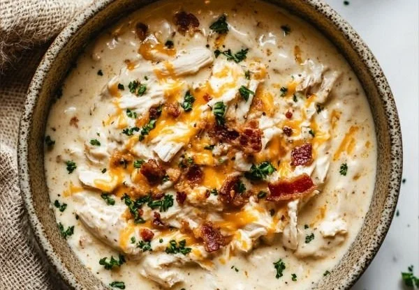 Creamy and savory Crockpot Crack Chicken served in a bowl