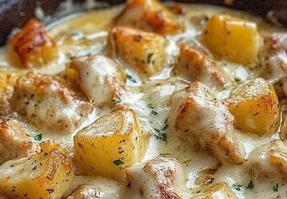Delicious Garlic Parmesan Chicken and Potatoes cooked in a crockpot