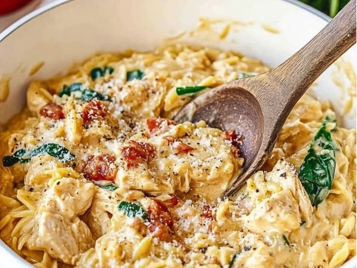 Slow Cooker Creamy Tuscan Chicken Orzo