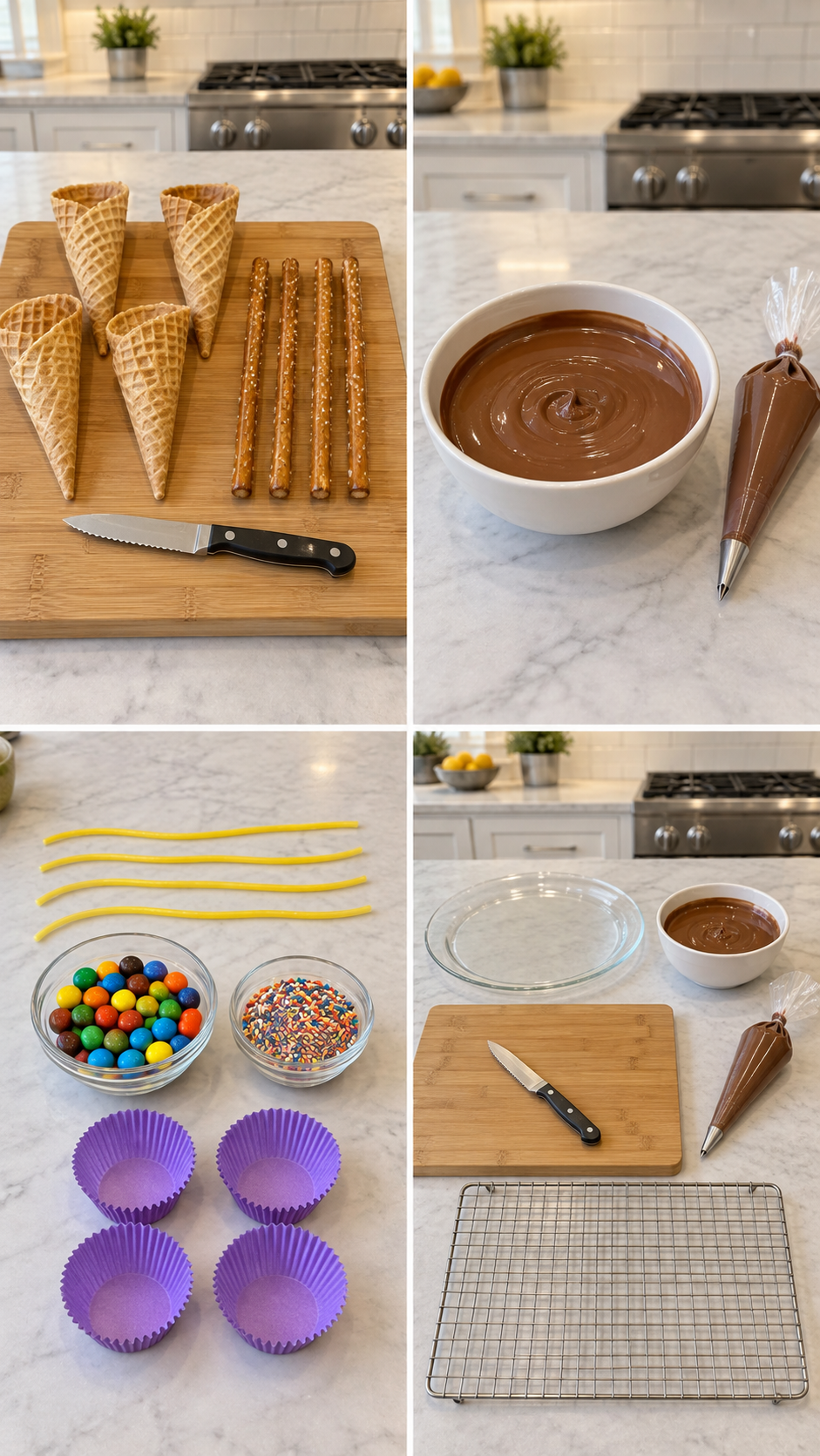 Ingredients prepared for chocolate surprise broomsticks